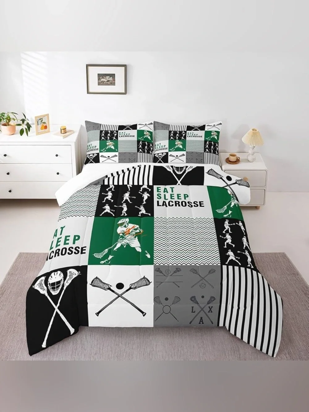 Erosebridal Eat Sleep Lacrosse Comforter for Kids Boys Girls - King Size